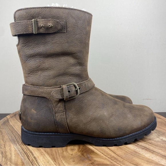 UGG Australia Grandle Womens Brown Harness Buckle Leather Moto Boots Size 8 - Picture 1 of 10
